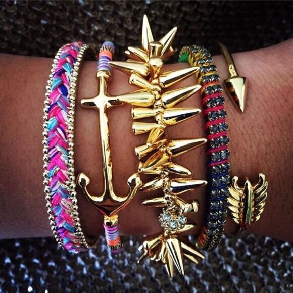 Stella & Dot Voyager Cuff – Pink & Orange Thread Wrap, Gold Anchor Bracelet - Picture 7 of 7